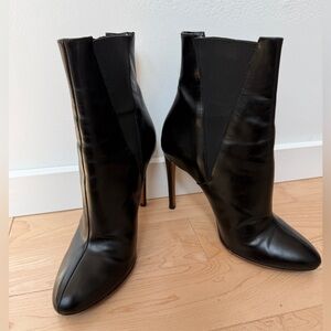 VINTAGE ALAÏA Paris Black Leather Pointed Toe Stiletto Ankle Boots - Size 38